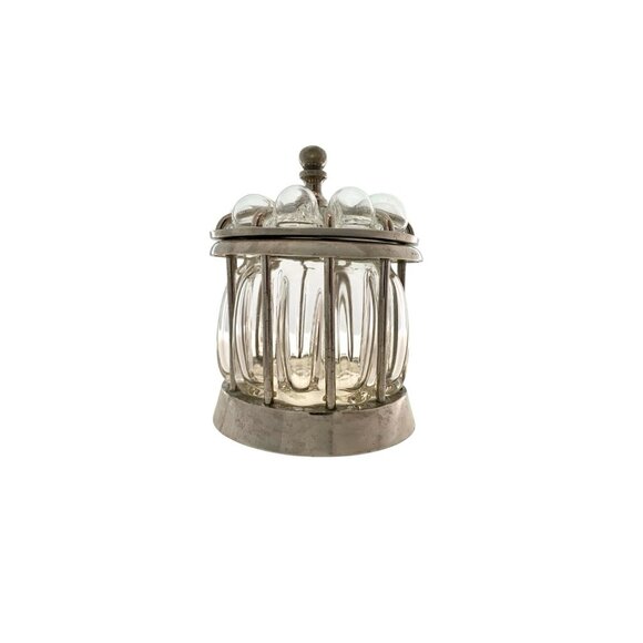 Trinket Jar Bubble Glass Pumpkin Shape in Metal Cage Silver Tone Vintage Decor - Picture 1 of 7